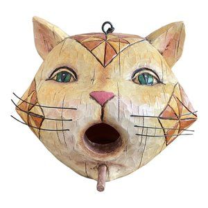 Jim Shore Bird House Cat Head Heartwood Creek Hanging Orange Tabby Green Eyes
